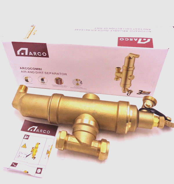 Arco Combi 22mm Horizontal Air & Dirt Separator With Magnet - Brass- Similar to Spirovent - Brand New