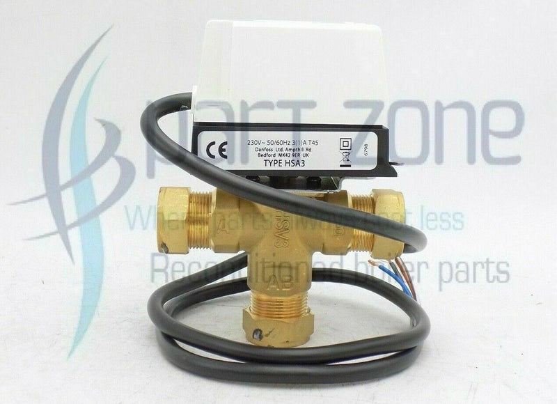 DANFOSS HS3 22MM 3 PORT MID POSITION ZONE VALVE HSA3 ACTUATOR HEAD & HSV3 BODY