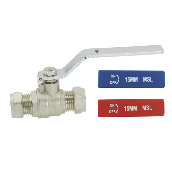 22MM FULL BORE DUAL LEVER BALL VALVE - 2 HANDLES RED & BLUE